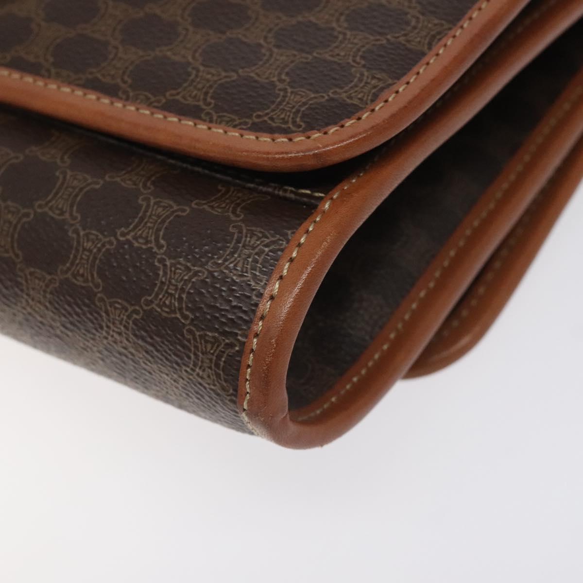 CELINE Macadam Canvas Shoulder Bag PVC Leather Brown Gold Auth 126660