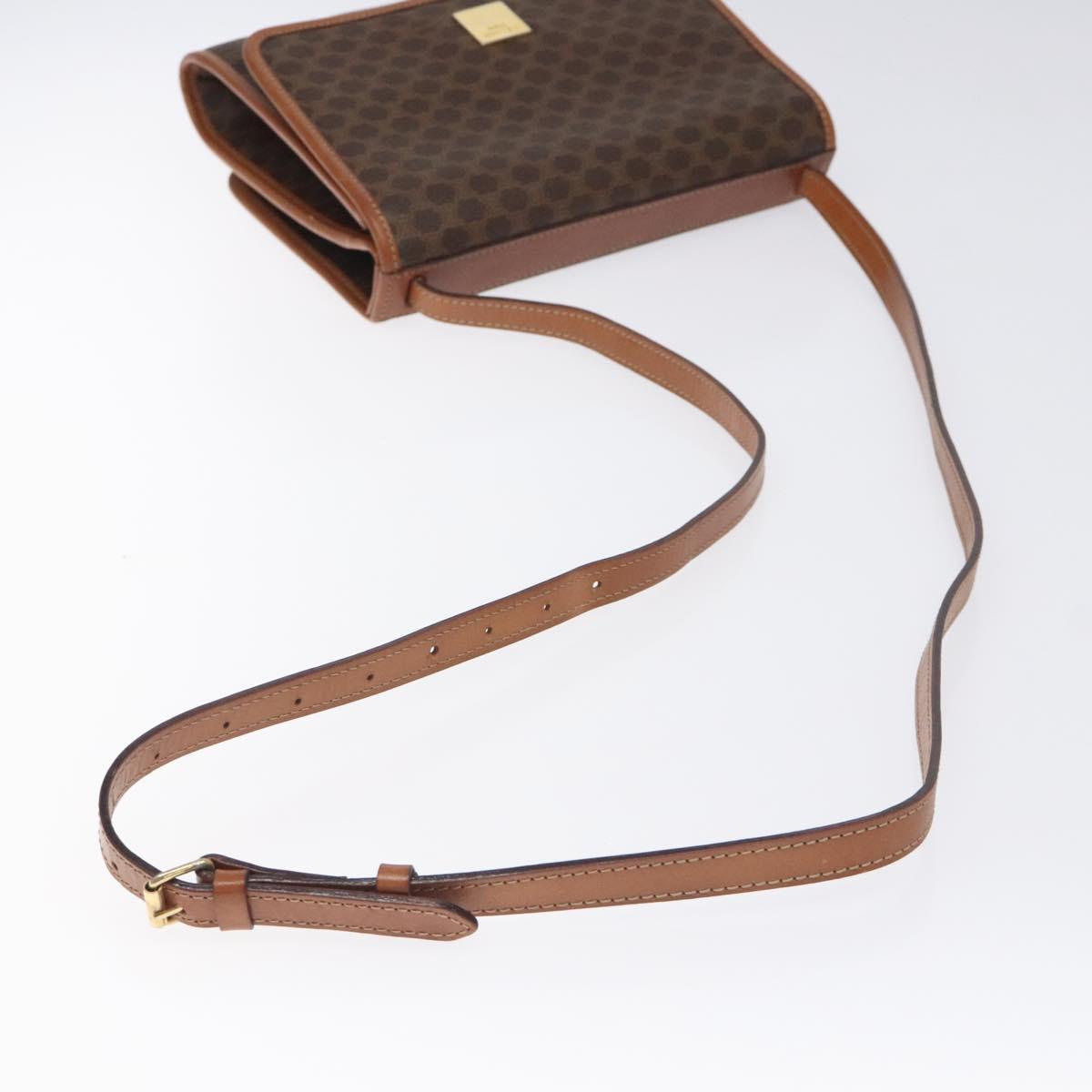 CELINE Macadam Canvas Shoulder Bag PVC Leather Brown Gold Auth 126660