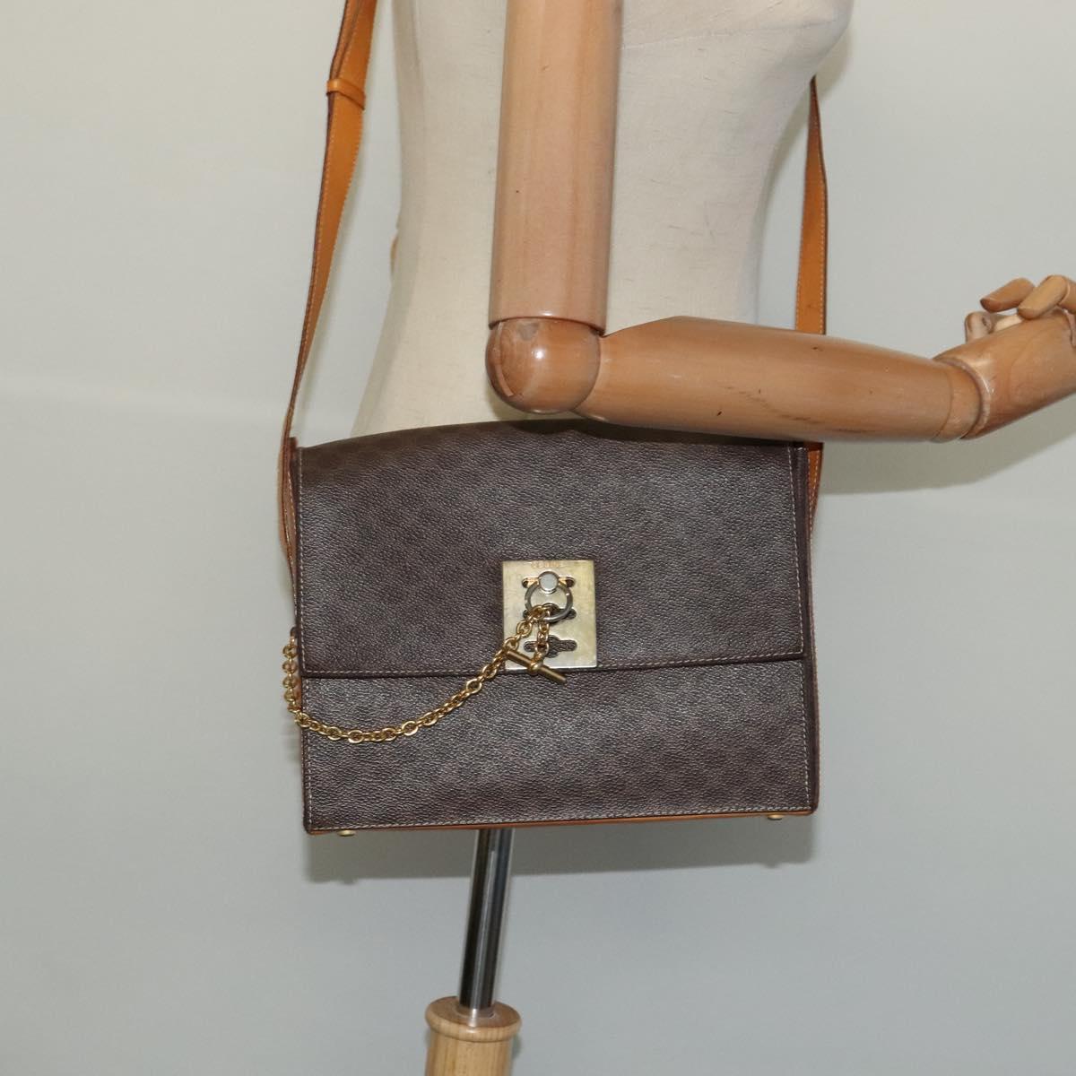 CELINE Macadam Canvas Shoulder Bag PVC Leather Brown Gold Auth 126661