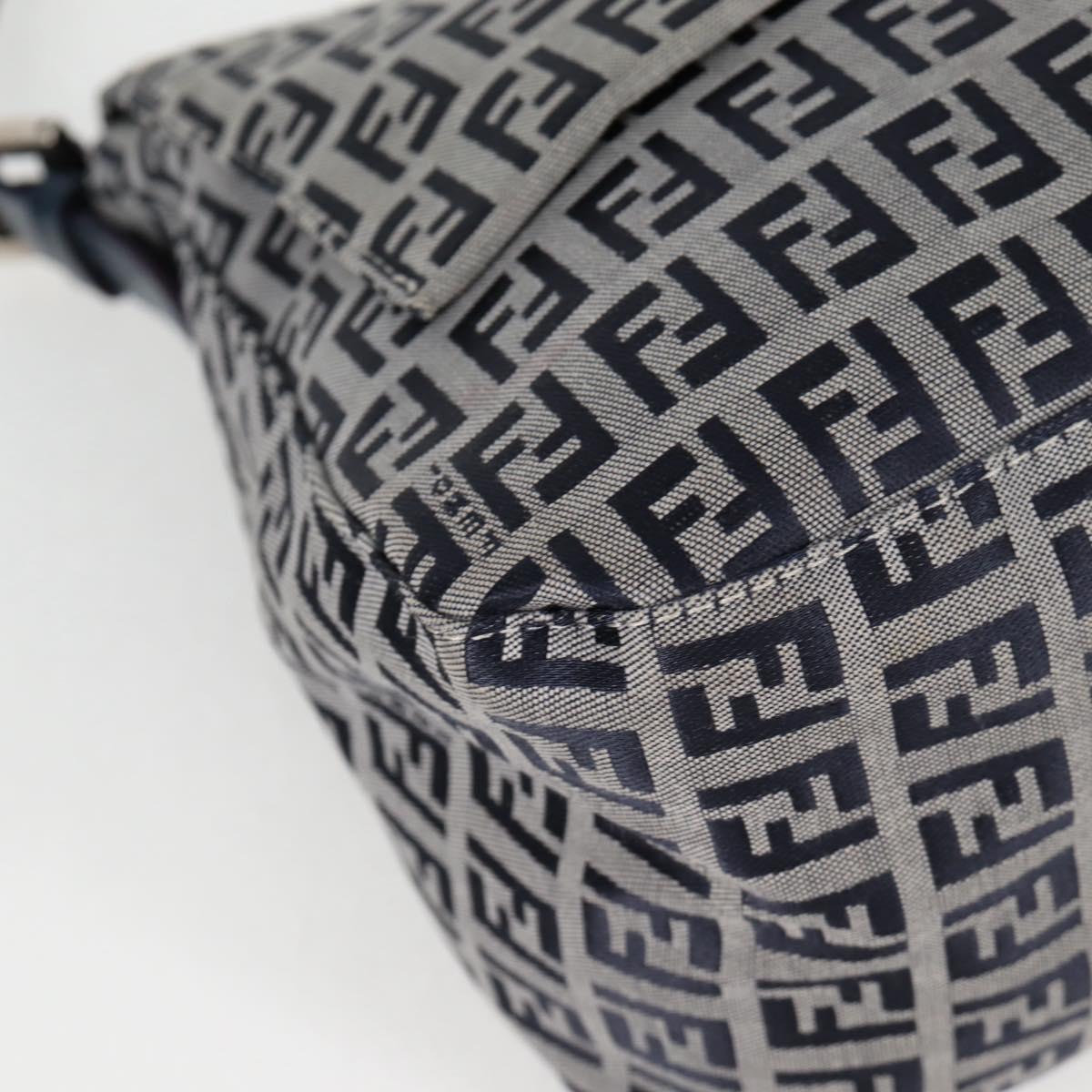 FENDI Zucchino Canvas Mamma Baguette Shoulder Bag Navy Silver Auth 126702V