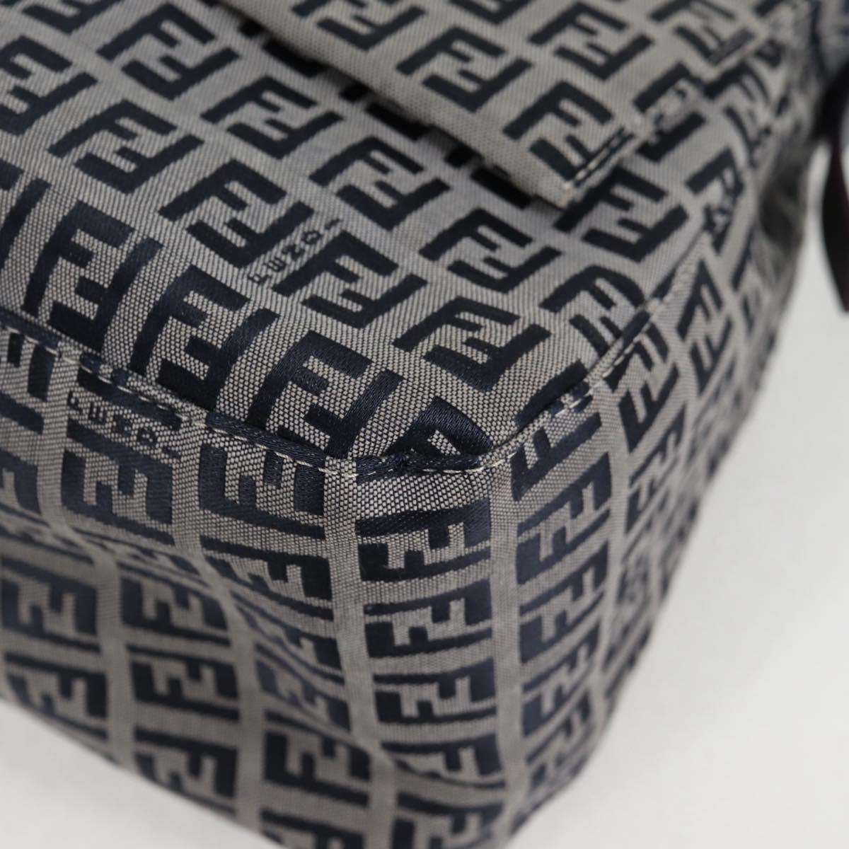 FENDI Zucchino Canvas Mamma Baguette Shoulder Bag Navy Silver Auth 126702V