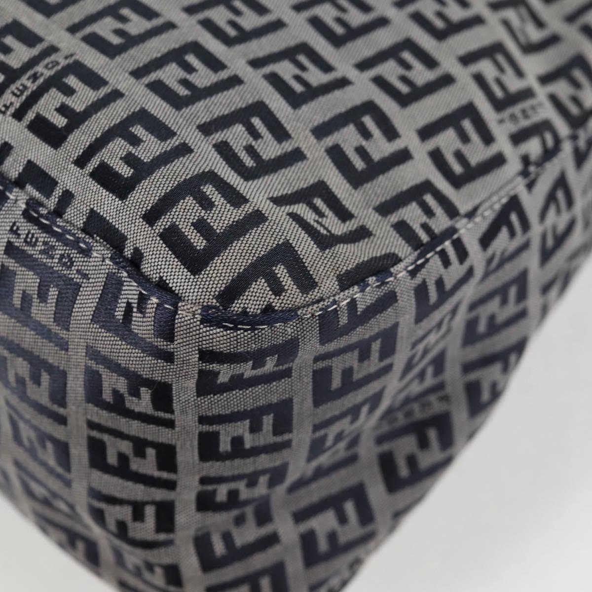 FENDI Zucchino Canvas Mamma Baguette Shoulder Bag Navy Silver Auth 126702V