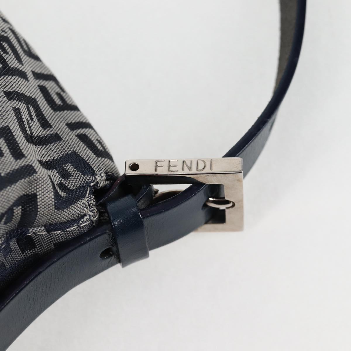 FENDI Zucchino Canvas Mamma Baguette Shoulder Bag Navy Silver Auth 126702V