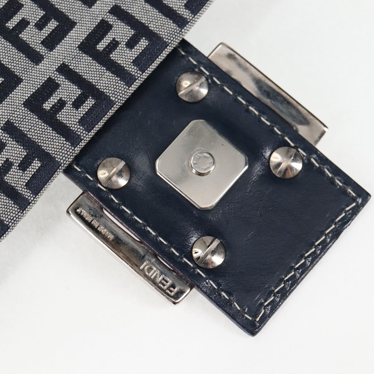 FENDI Zucchino Canvas Mamma Baguette Shoulder Bag Navy Silver Auth 126702V