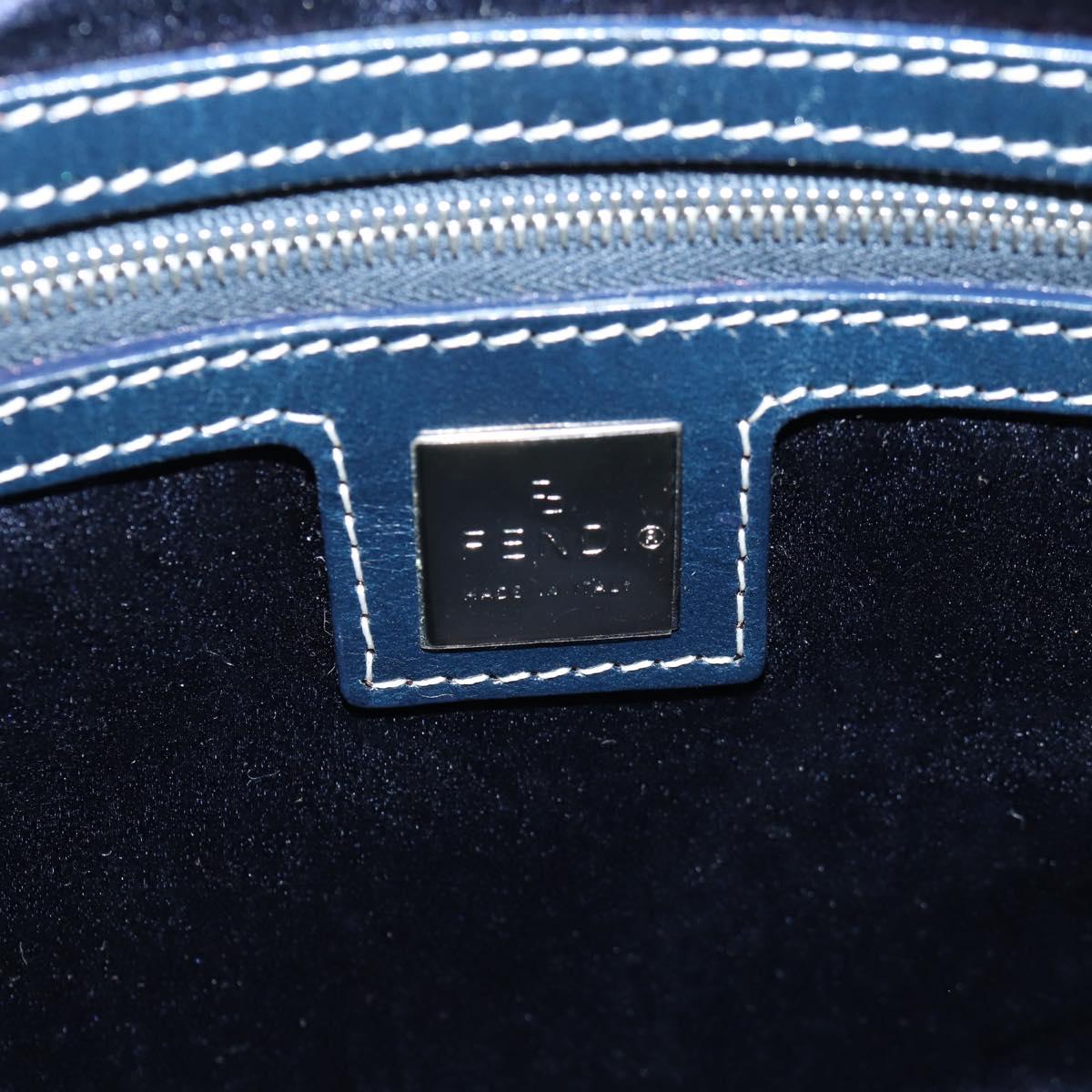 FENDI Zucchino Canvas Mamma Baguette Shoulder Bag Navy Silver Auth 126702V