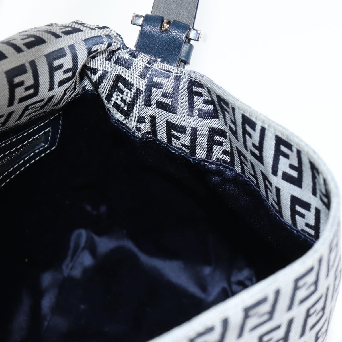 FENDI Zucchino Canvas Mamma Baguette Shoulder Bag Navy Silver Auth 126702V