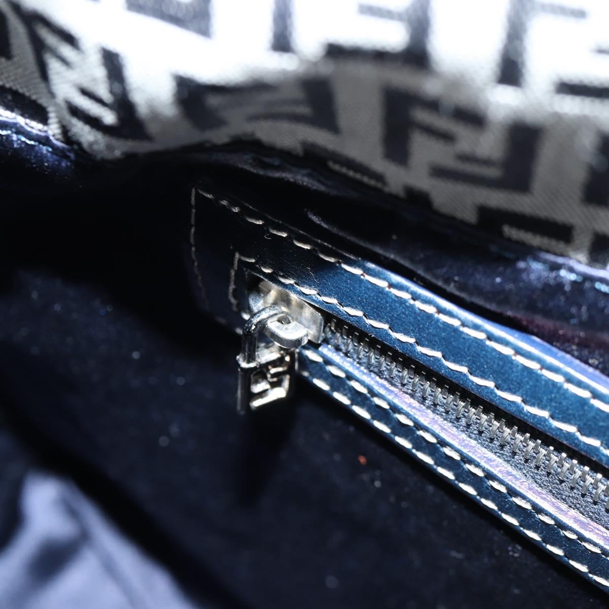 FENDI Zucchino Canvas Mamma Baguette Shoulder Bag Navy Silver Auth 126702V