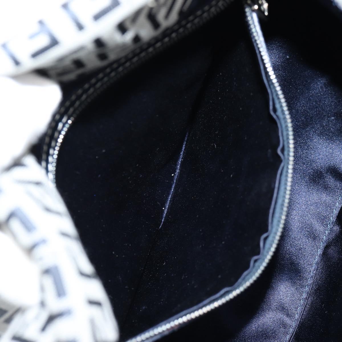 FENDI Zucchino Canvas Mamma Baguette Shoulder Bag Navy Silver Auth 126702V
