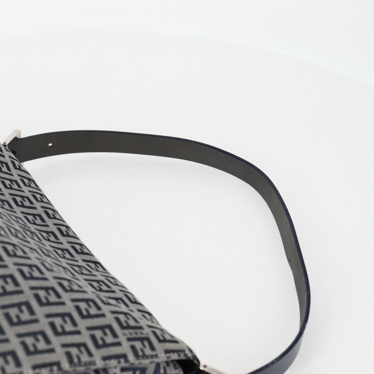 FENDI Zucchino Canvas Mamma Baguette Shoulder Bag Navy Silver Auth 126702V