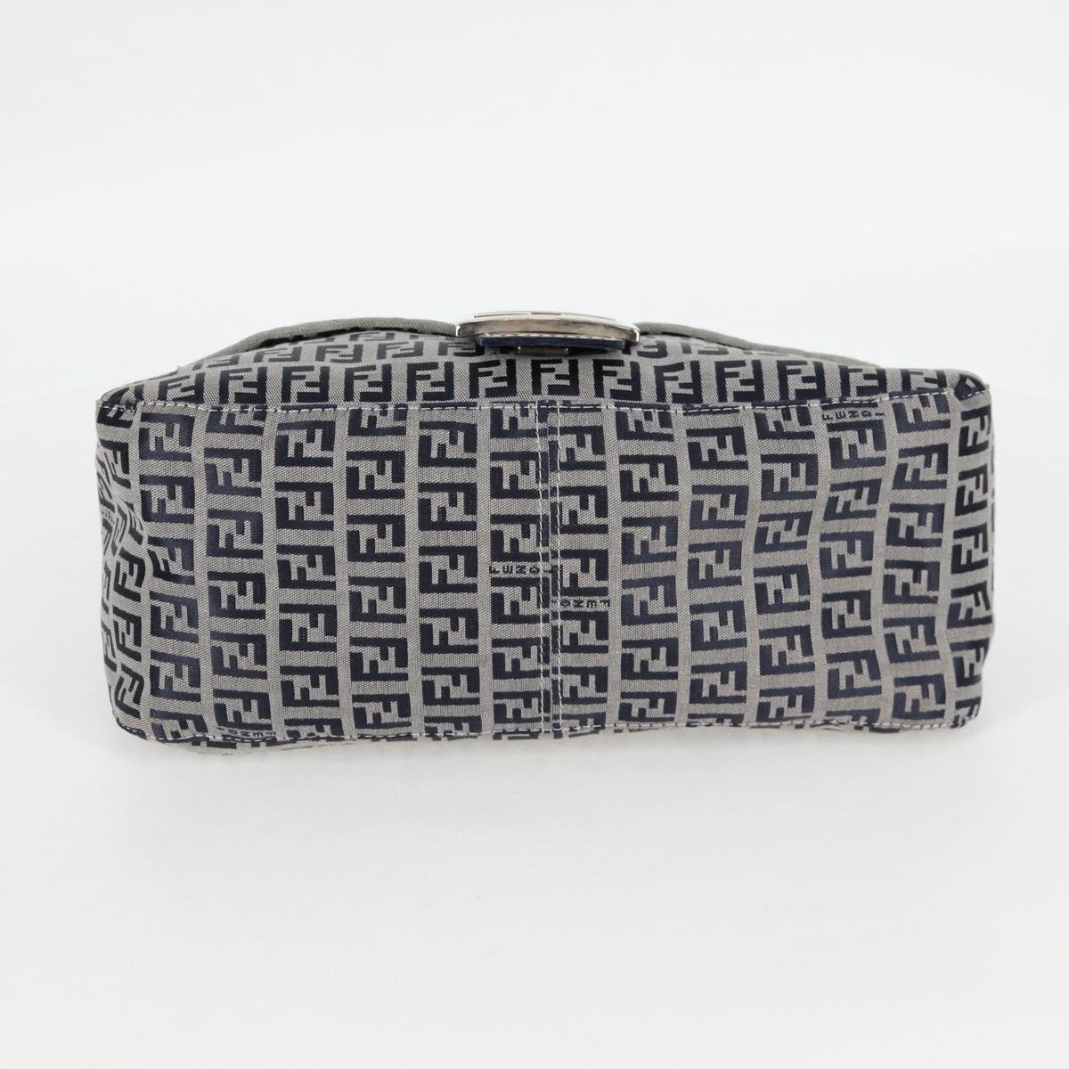 FENDI Zucchino Canvas Mamma Baguette Shoulder Bag Navy Silver Auth 126702V