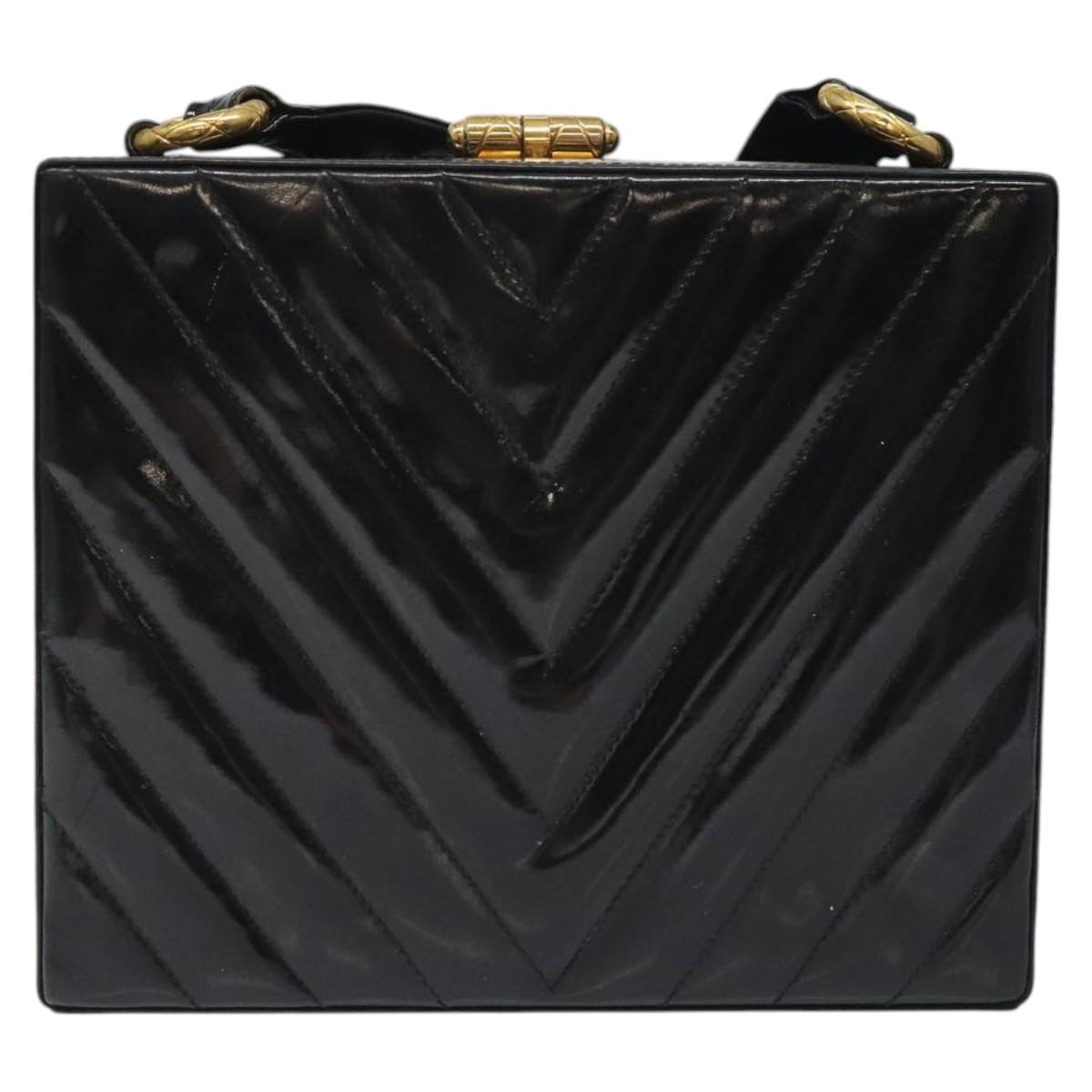 CHANEL V Stitch COCO Mark Shoulder Bag Patent leather Black Gold CC Auth 126704