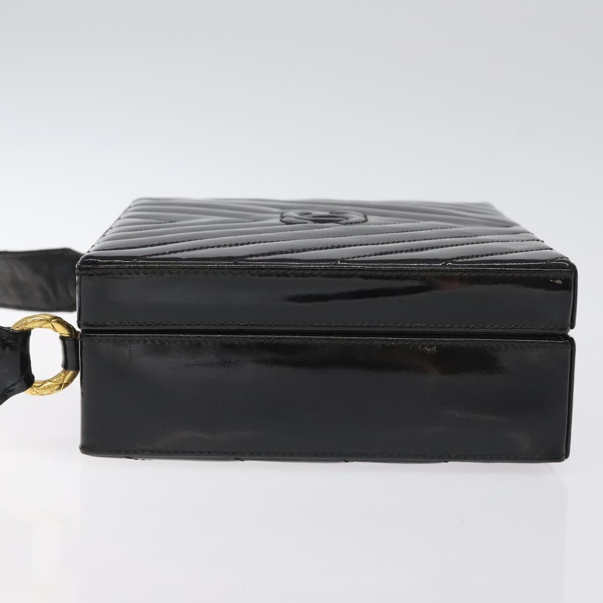 CHANEL V Stitch COCO Mark Shoulder Bag Patent leather Black Gold CC Auth 126704
