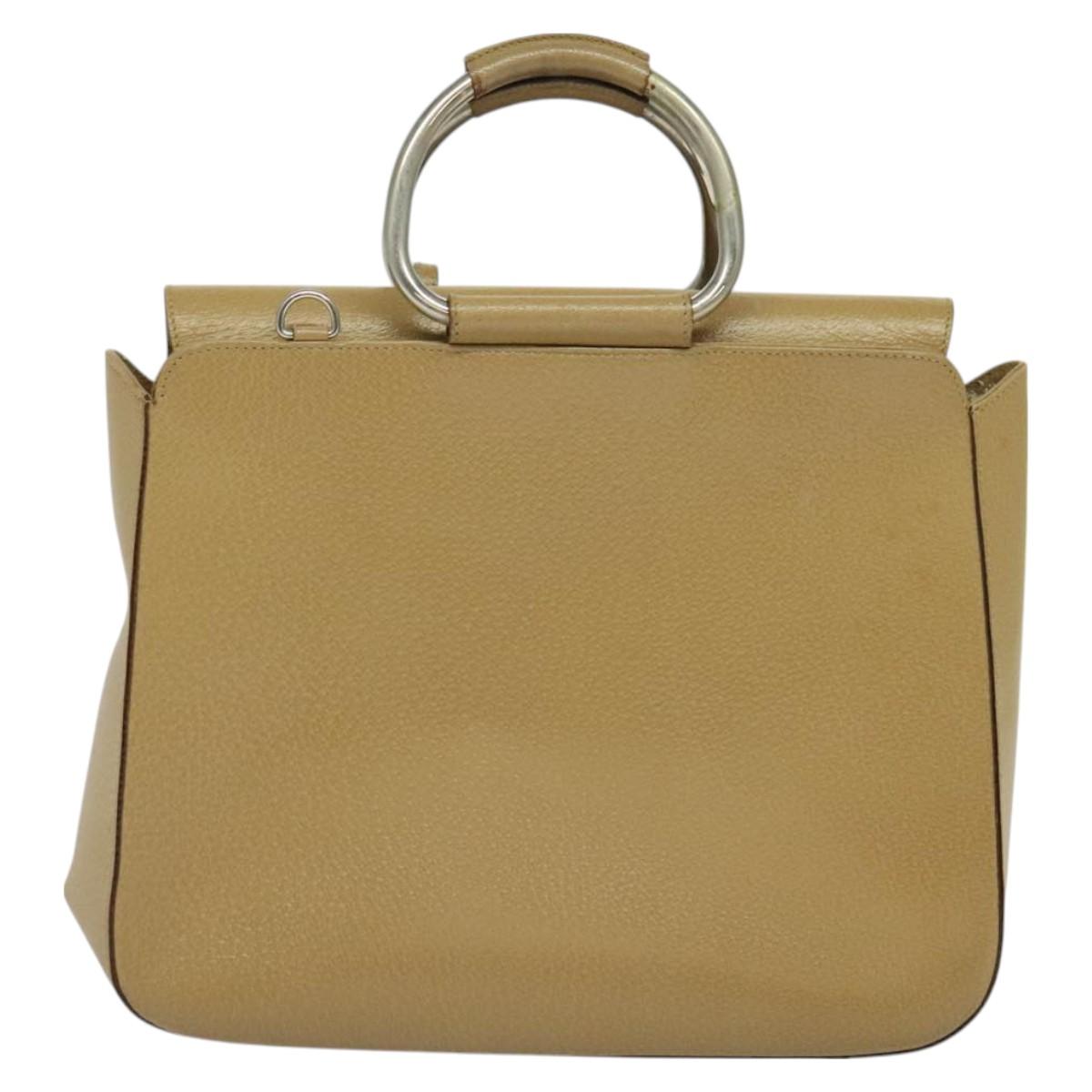 GUCCI Hand Bag Leather Beige Silver 000 2058 0307 5 Auth 126742