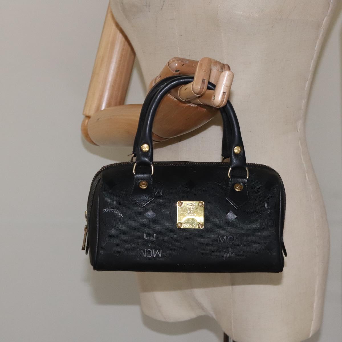 MCM Logogram Vicetos Hand Bag PVC Black Gold Auth 126744
