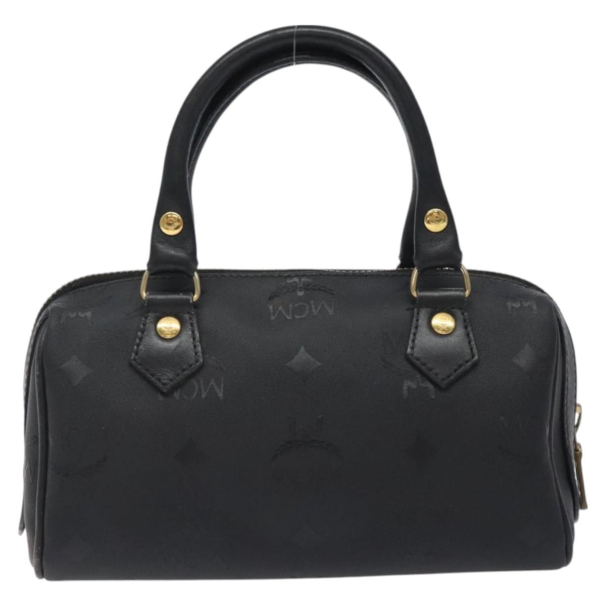 MCM Logogram Vicetos Hand Bag PVC Black Gold Auth 126744