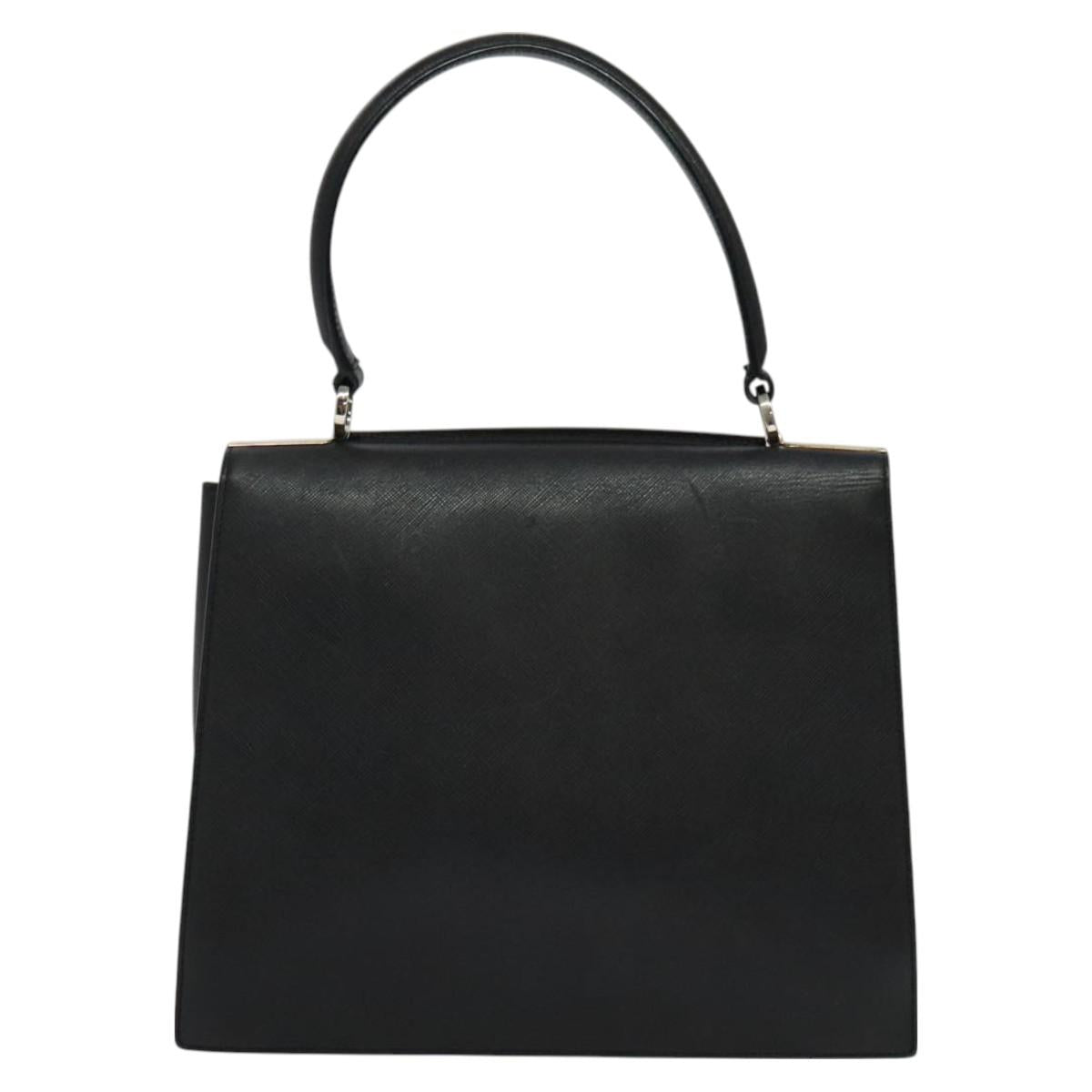 Salvatore Ferragamo Gancini Hand Bag Leather 2way Black Silver Auth 126745