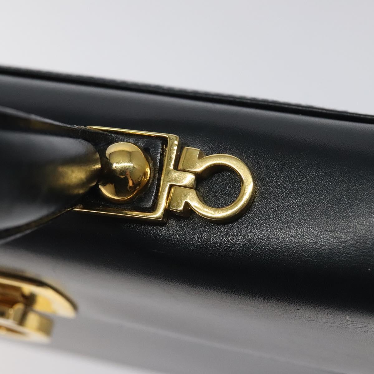 Salvatore Ferragamo Gancini Hand Bag Leather 2way Black Silver Auth 126752