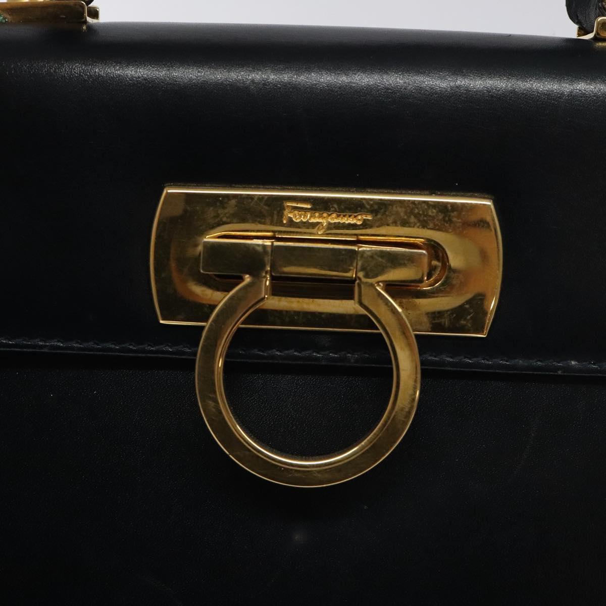 Salvatore Ferragamo Gancini Hand Bag Leather 2way Black Silver Auth 126752
