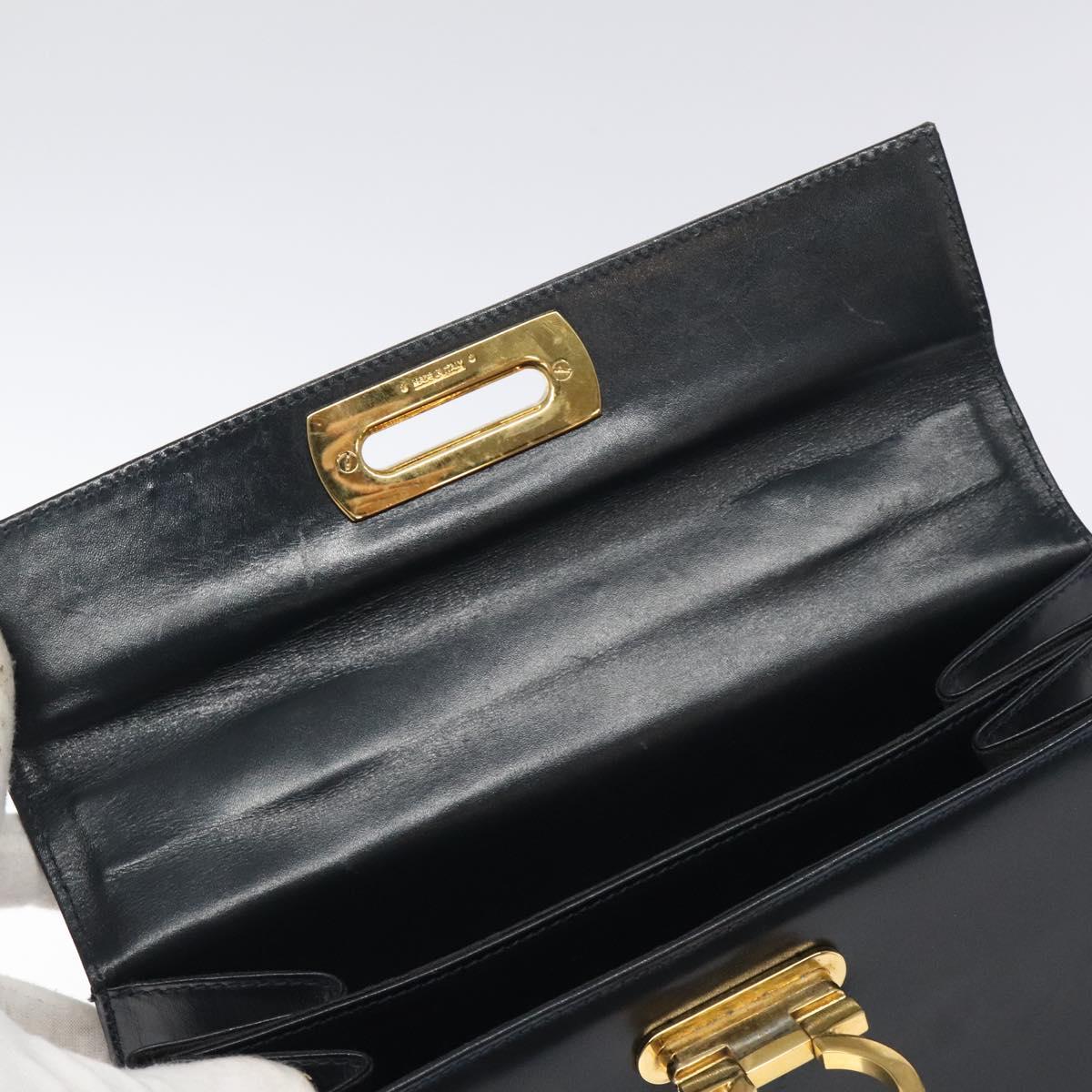 Salvatore Ferragamo Gancini Hand Bag Leather 2way Black Silver Auth 126752