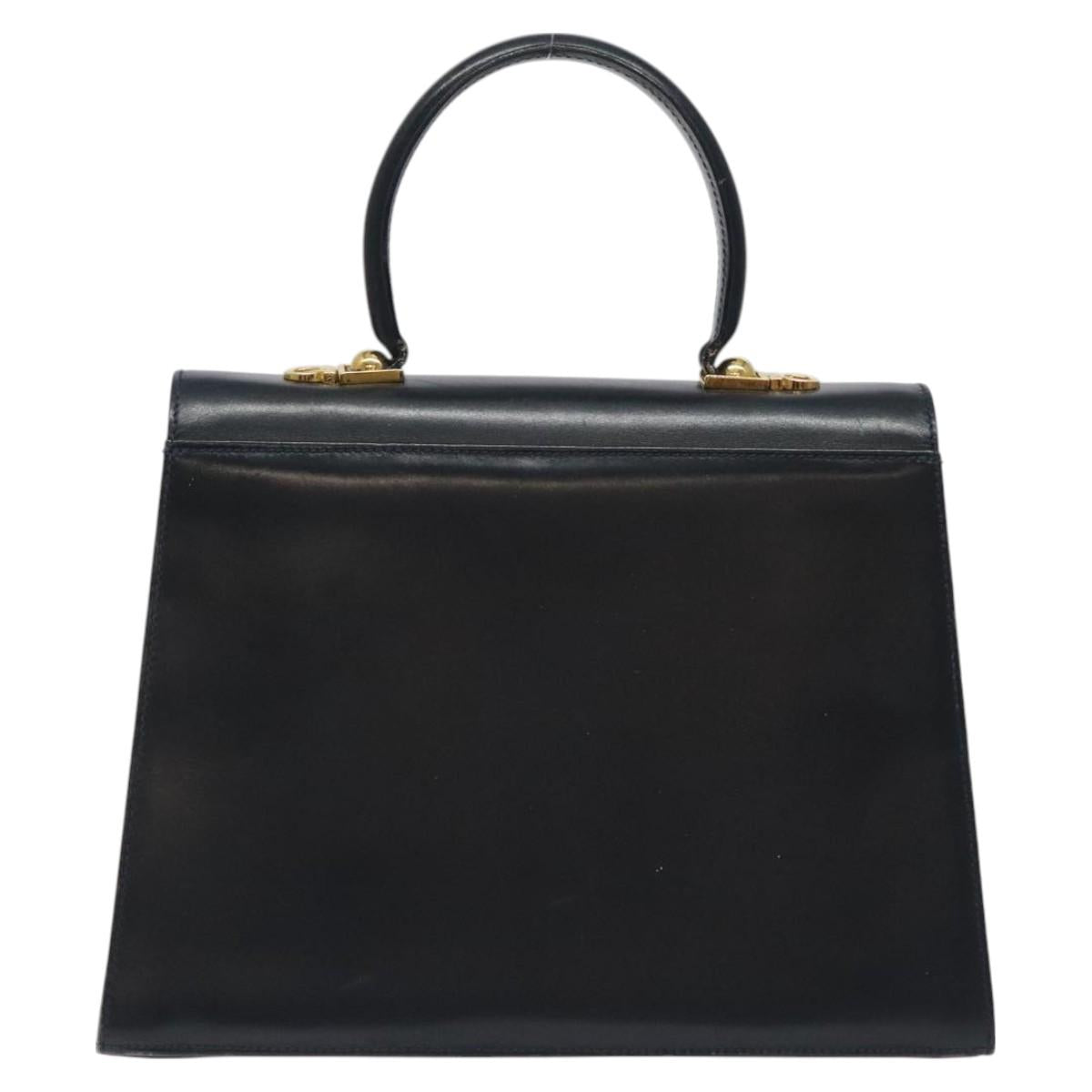 Salvatore Ferragamo Gancini Hand Bag Leather 2way Black Silver Auth 126752