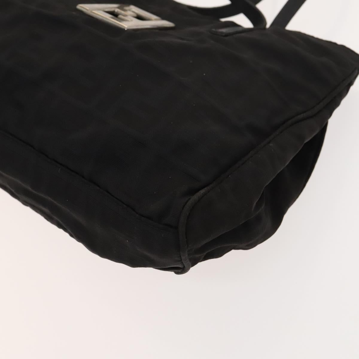 FENDI Zucca Canvas Hand Bag Nylon Black Silver Auth 126764