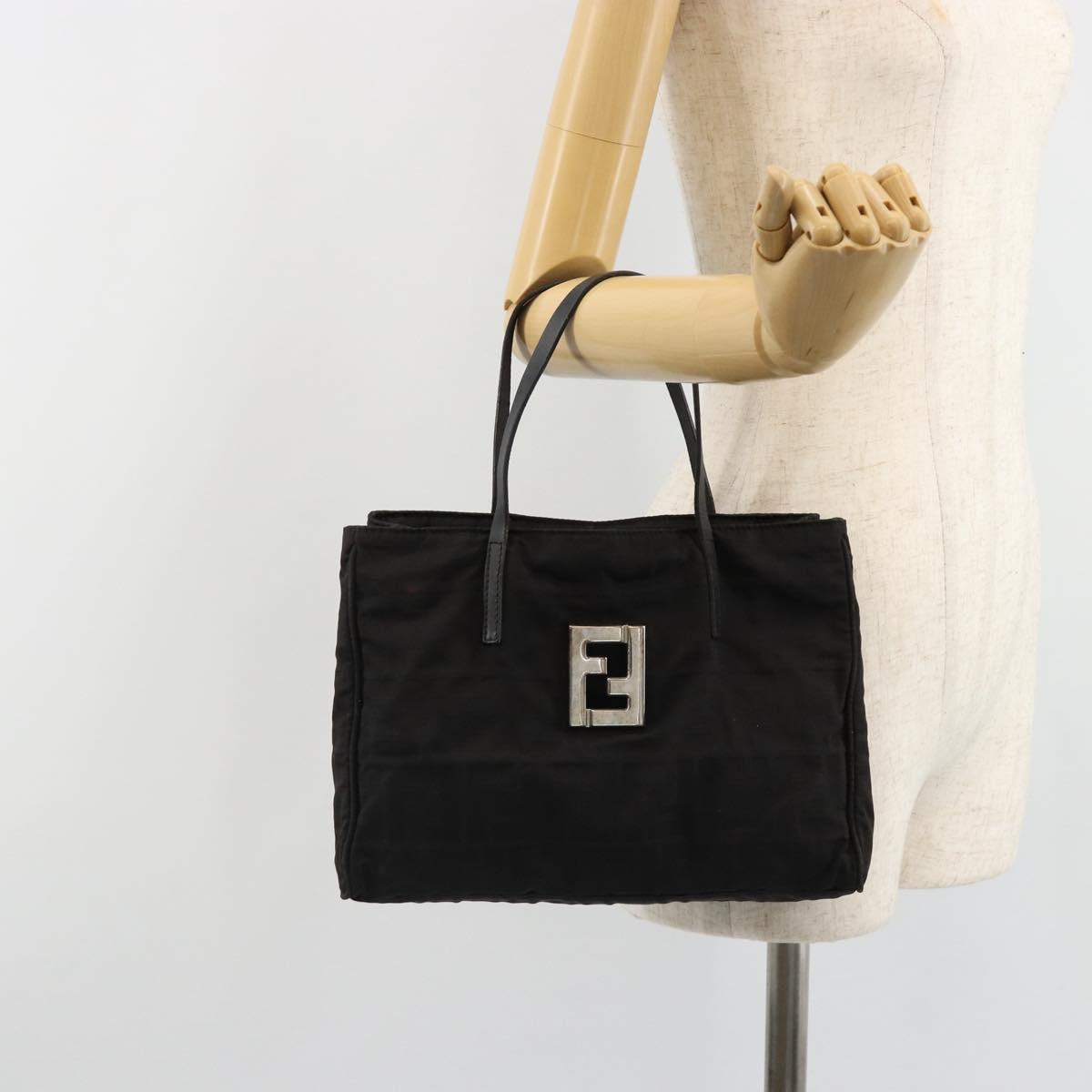 FENDI Zucca Canvas Hand Bag Nylon Black Silver Auth 126764