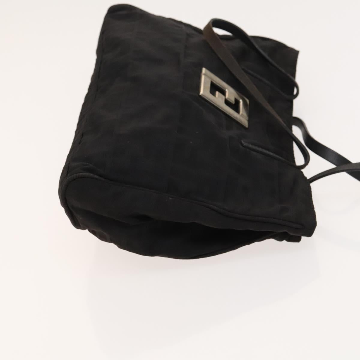 FENDI Zucca Canvas Hand Bag Nylon Black Silver Auth 126764