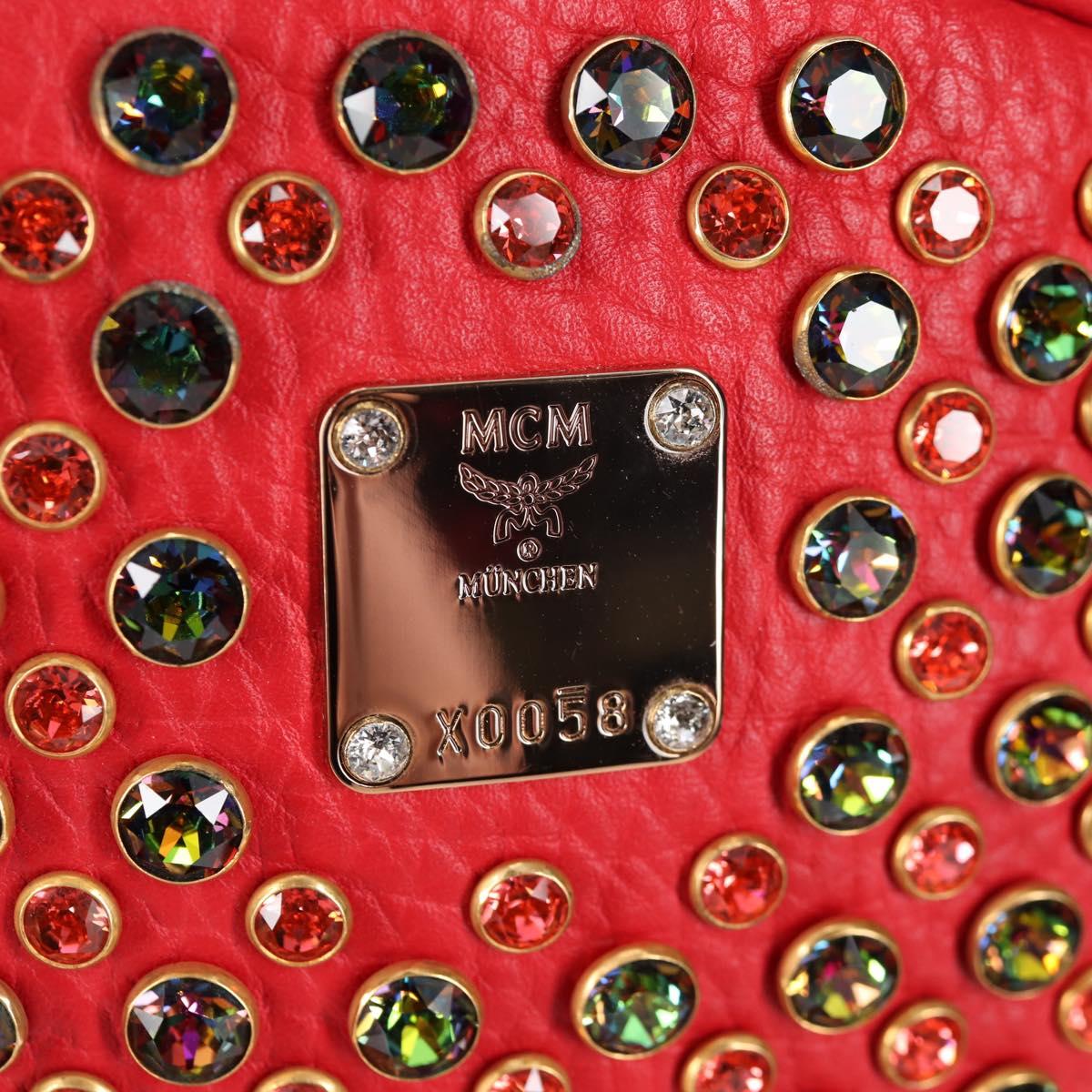 MCM Logogram Vicetos studs Backpack Leather Red Gold Auth 126799V