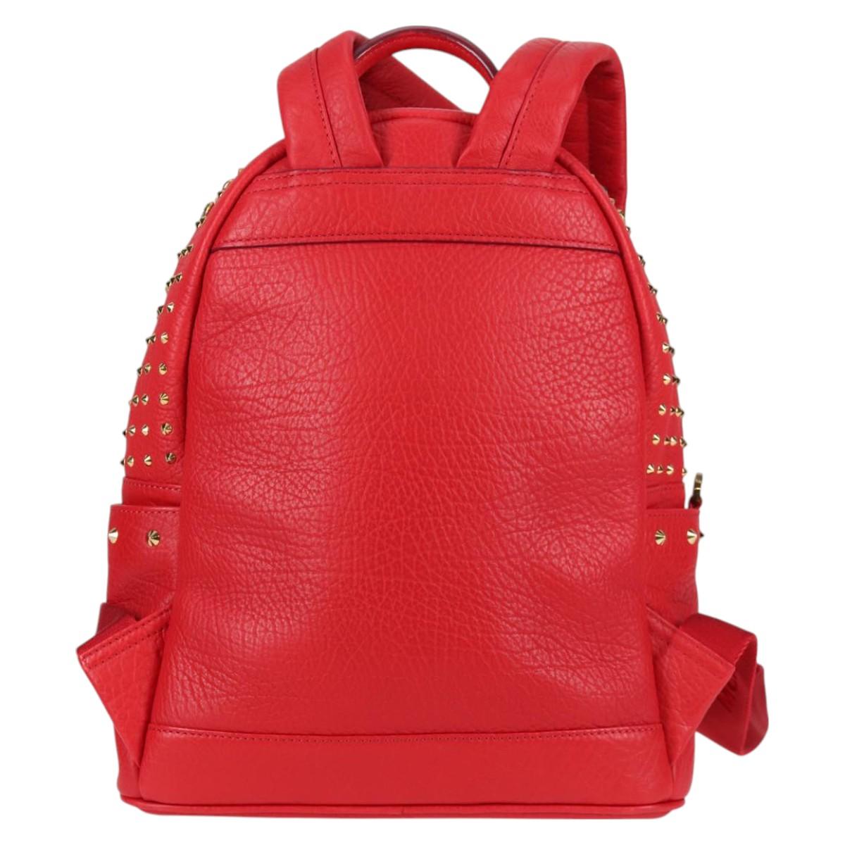 MCM Logogram Vicetos studs Backpack Leather Red Gold Auth 126799V