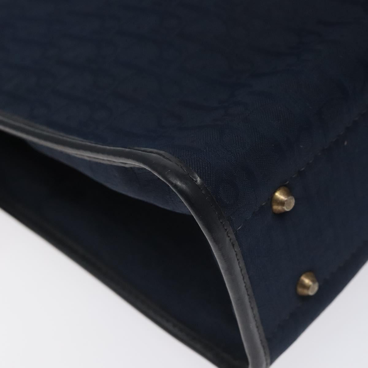 Christian Dior Trotter Canvas Hand Bag Navy Gold Auth 126815