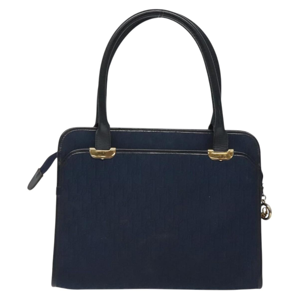 Christian Dior Trotter Canvas Hand Bag Navy Gold Auth 126815