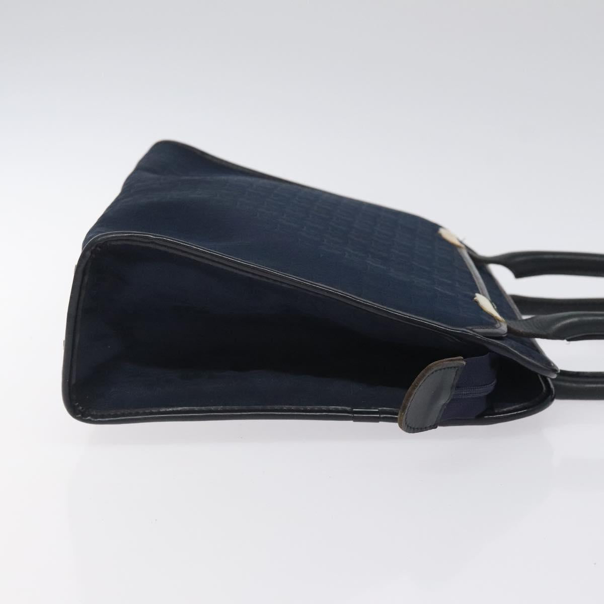 Christian Dior Trotter Canvas Hand Bag Navy Gold Auth 126815