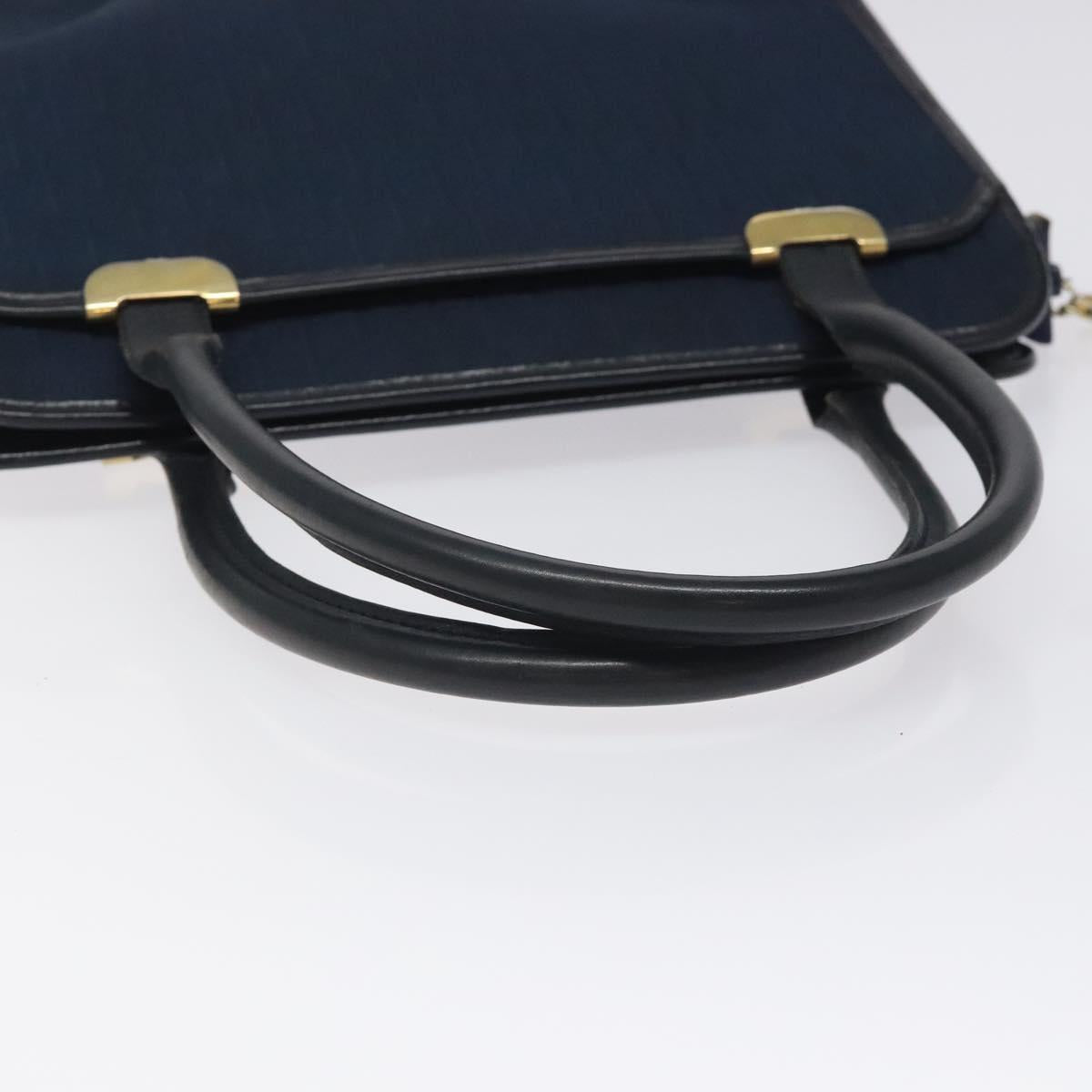 Christian Dior Trotter Canvas Hand Bag Navy Gold Auth 126815