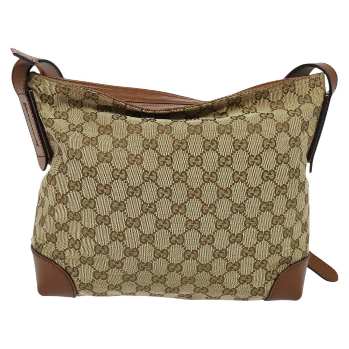 GUCCI GG Canvas Shoulder Bag Beige Silver 337598 Auth 126845