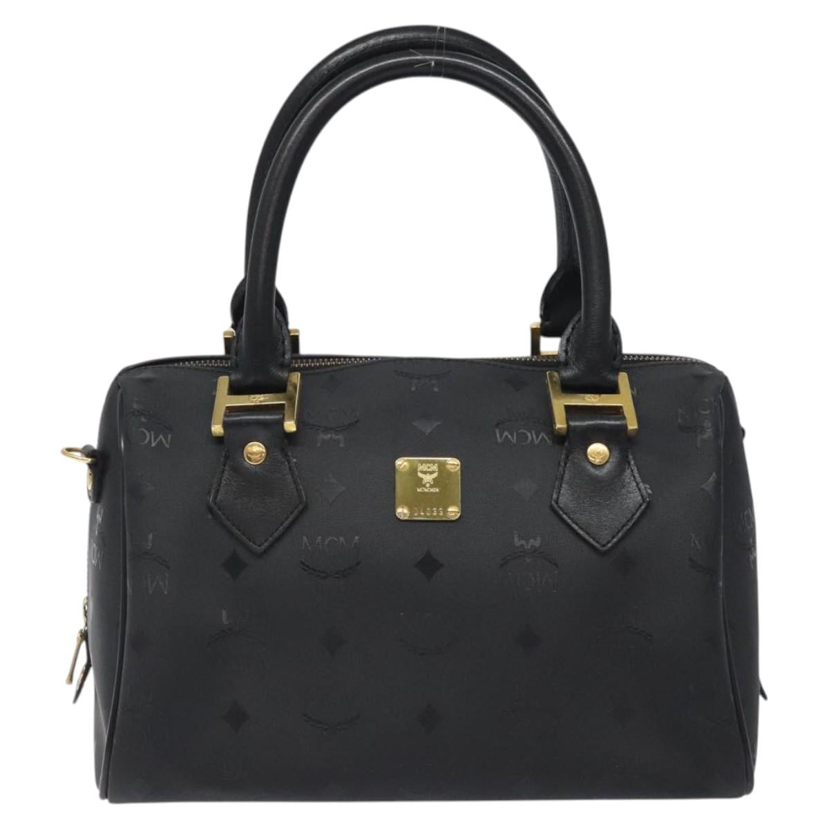 MCM Logogram Vicetos Hand Bag PVC Black Gold Auth 126847