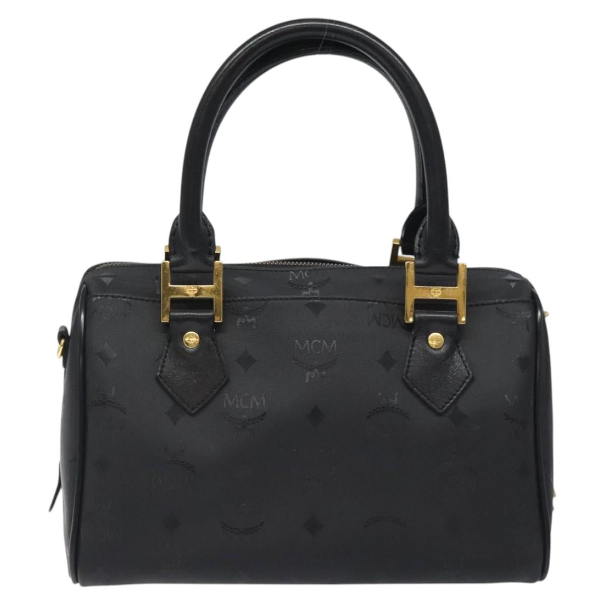 MCM Logogram Vicetos Hand Bag PVC Black Gold Auth 126847