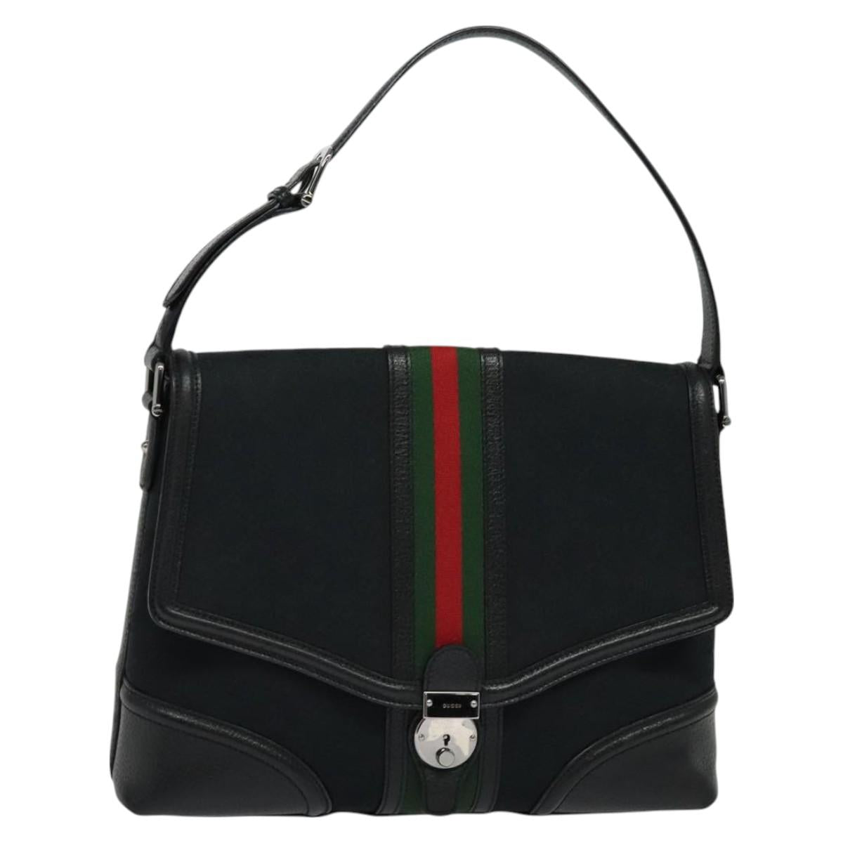 GUCCI Web Sherry Line GG Canvas Shoulder Bag Black Red Green Auth 126871