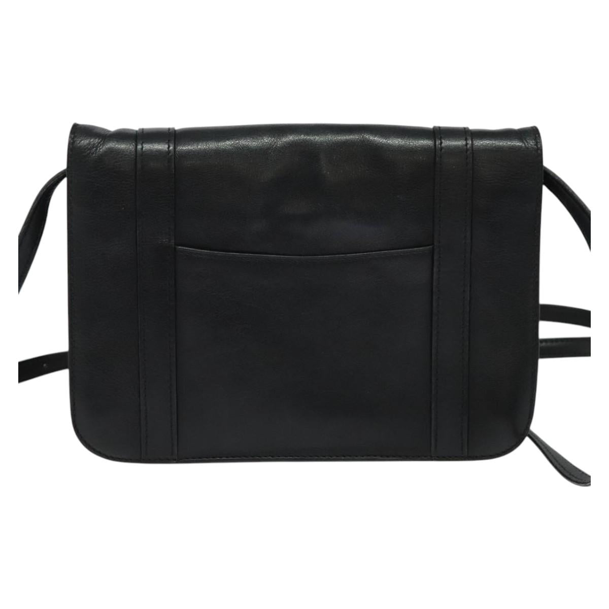 CELINE Shoulder Bag Leather Black Gold Auth 126895