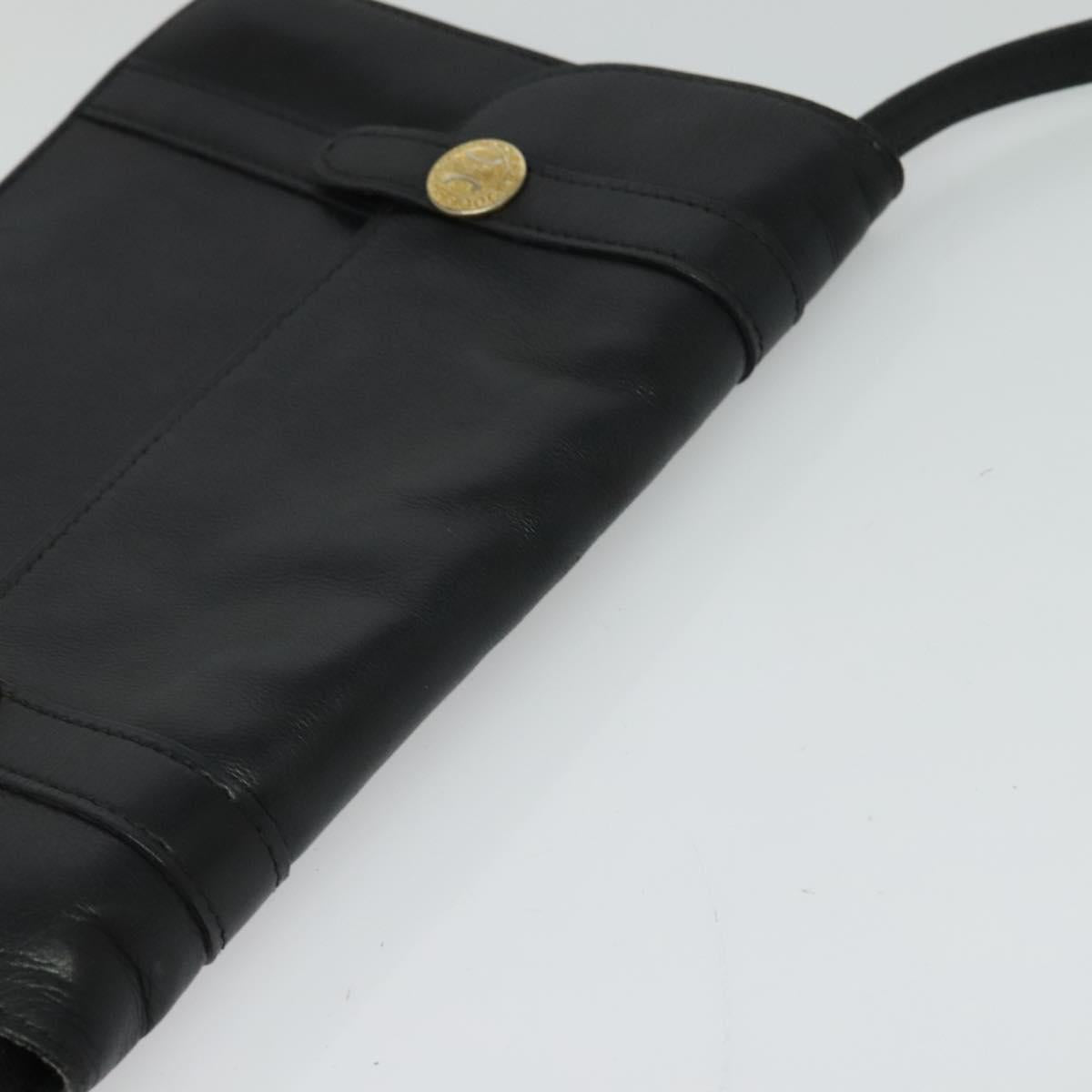 CELINE Shoulder Bag Leather Black Gold Auth 126895