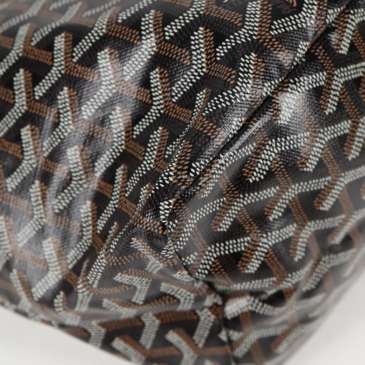GOYARD Herringbone Saint Louis PM Tote Bag PVC Leather Black Brown Auth 126920SM