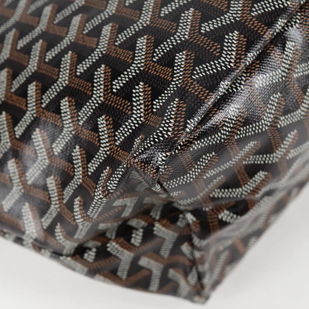 GOYARD Herringbone Saint Louis PM Tote Bag PVC Leather Black Brown Auth 126920SM
