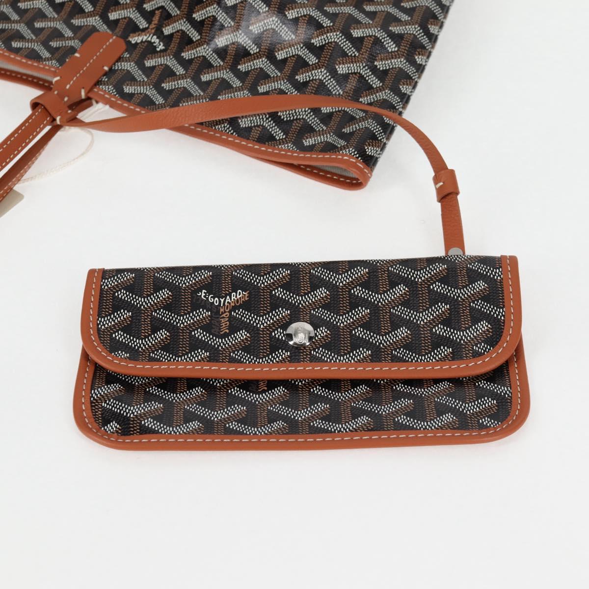 GOYARD Herringbone Saint Louis PM Tote Bag PVC Leather Black Brown Auth 126920SM