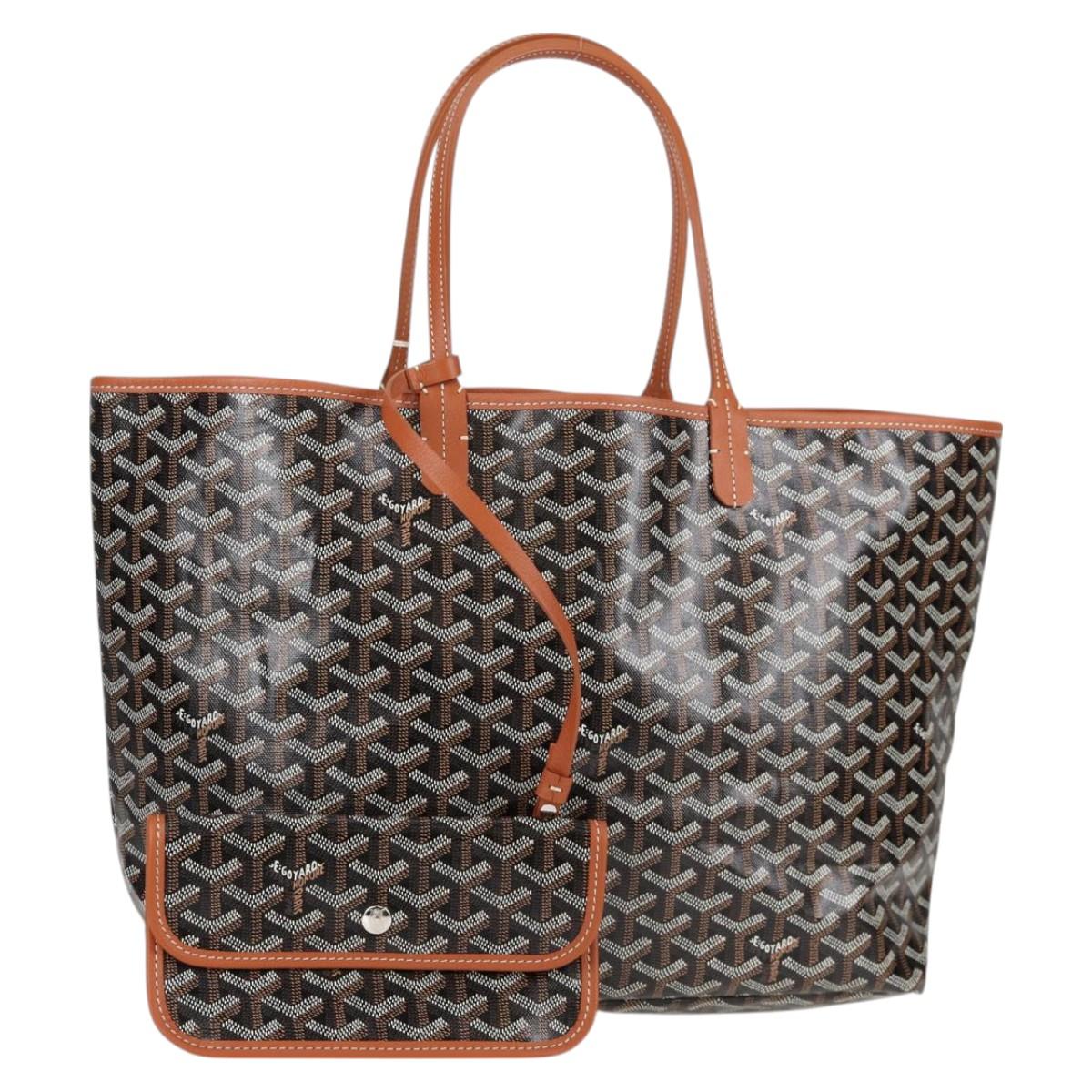GOYARD Herringbone Saint Louis PM Tote Bag PVC Leather Black Brown Auth 126920SM