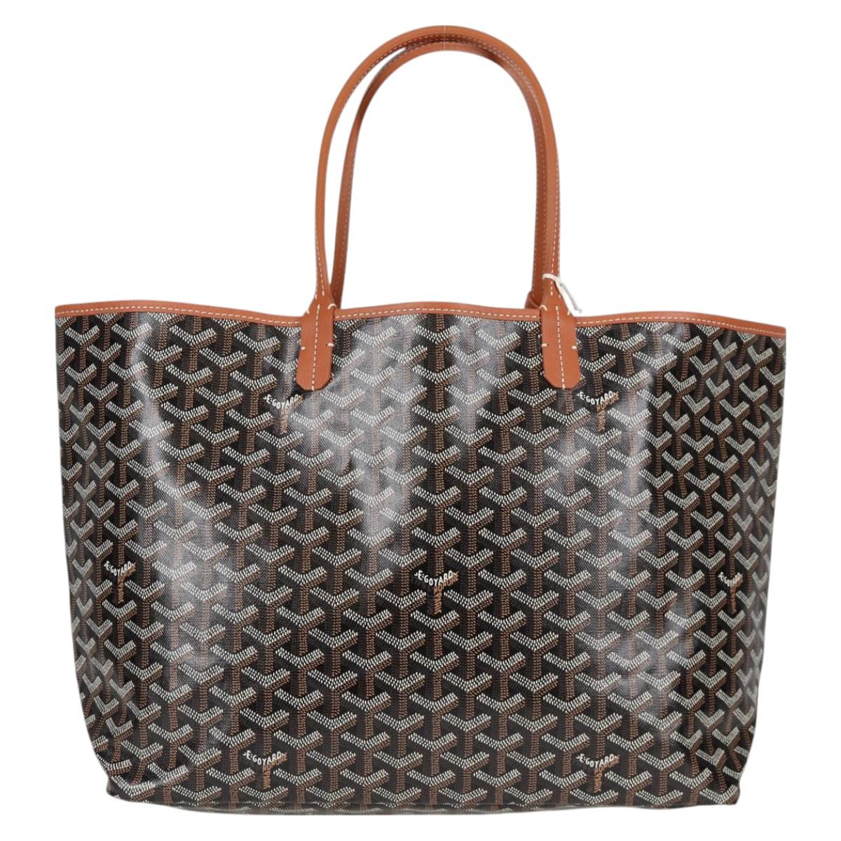 GOYARD Herringbone Saint Louis PM Tote Bag PVC Leather Black Brown Auth 126920SM