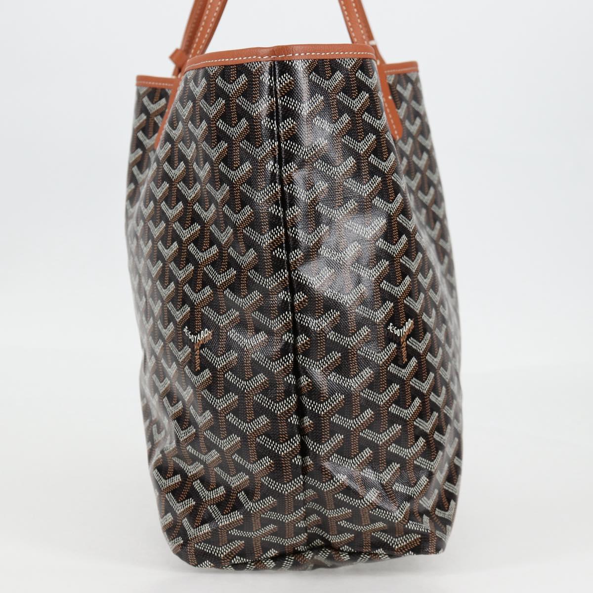 GOYARD Herringbone Saint Louis PM Tote Bag PVC Leather Black Brown Auth 126920SM