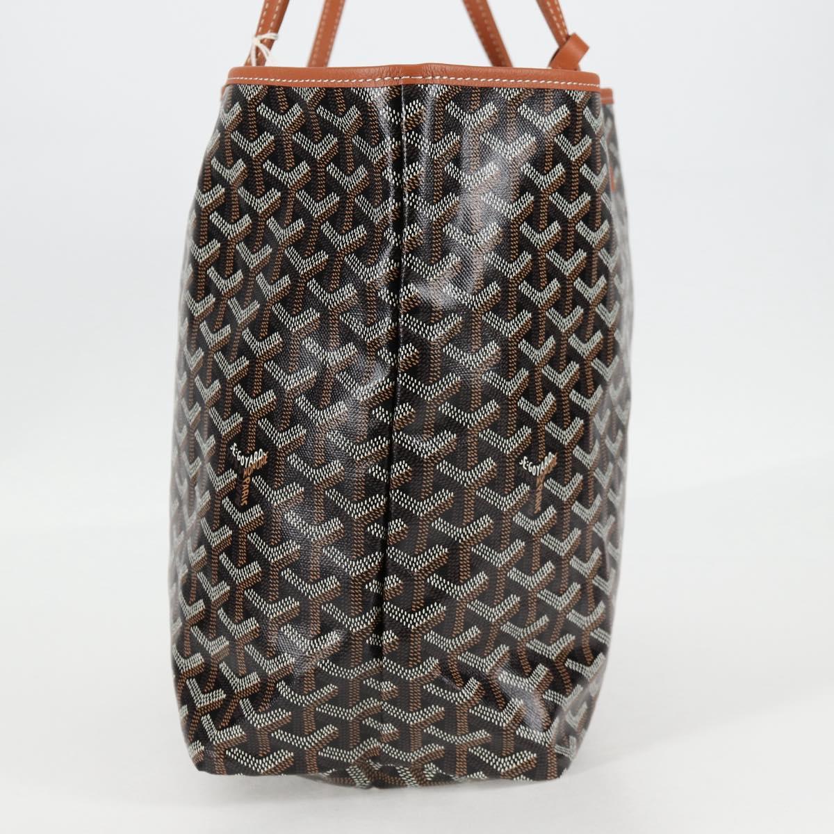GOYARD Herringbone Saint Louis PM Tote Bag PVC Leather Black Brown Auth 126920SM