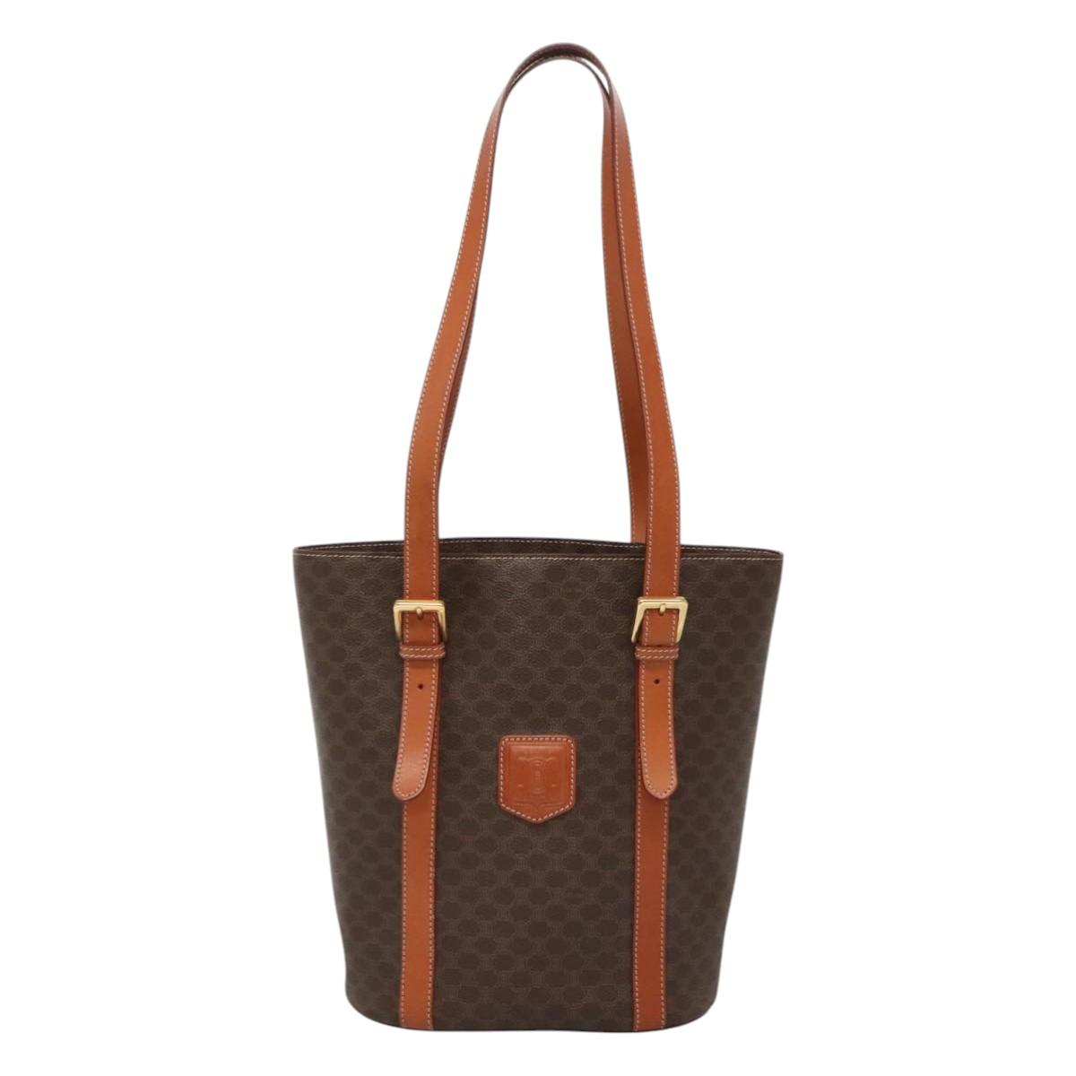 CELINE Macadam Canvas Shoulder Bag PVC Brown Gold Auth 126921