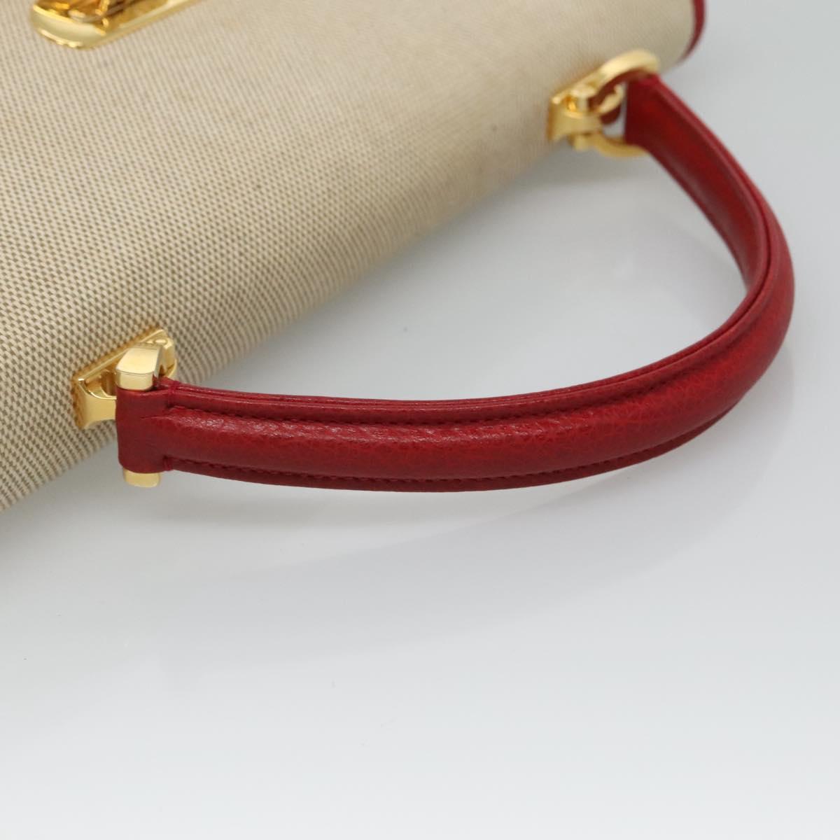 BALLY Hand Bag Canvas 2way Beige Gold Auth 126979