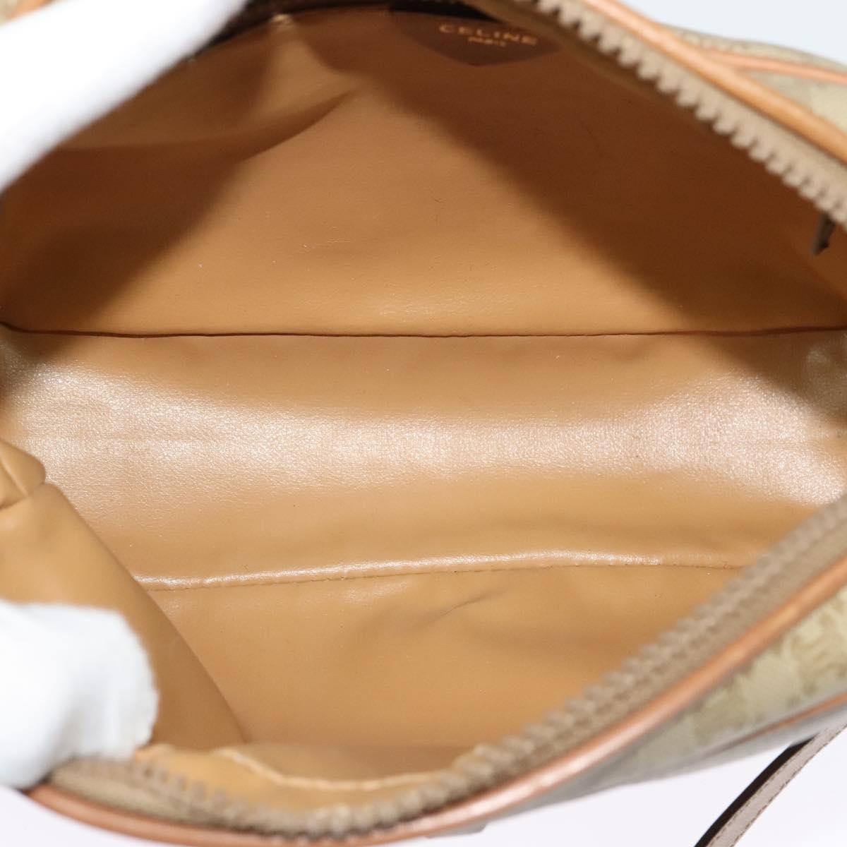 CELINE Macadam Canvas Shoulder Bag Beige Gold Auth 126988