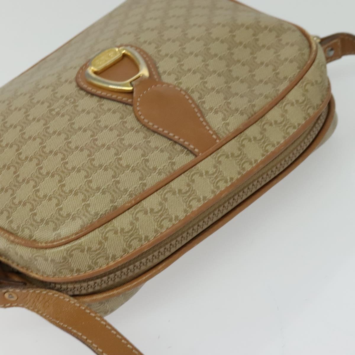 CELINE Macadam Canvas Shoulder Bag Beige Gold Auth 126988